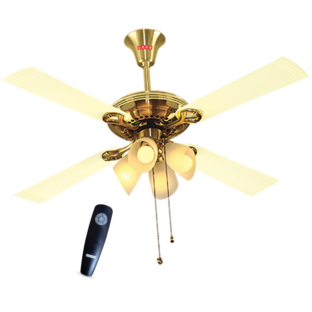 USHA Fontana Lotus 1230mm ISI Ceiling Fan with Decorative Lights,BEE Star Rated,100% Copper Motor,RF Remote,High Air Speed & Delivery,2 Year Warranty,(Gold Ivory) Pack of 1,Free Installation