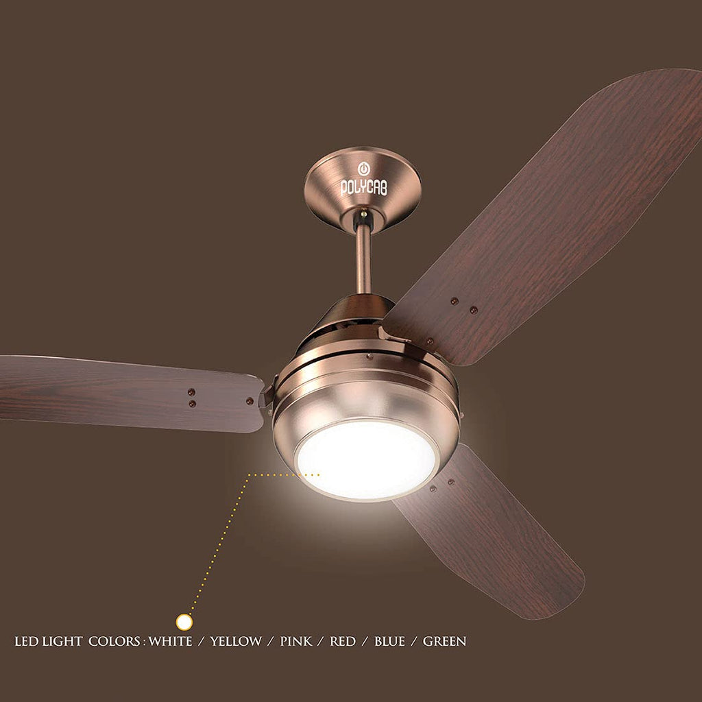 Polycab Superia SP02 Star Rated Premium BLDC 1200mm Ceiling Fan for home with Remote | Energy Saving, Clip-On Underlights, 100% Copper | 2-yr Warranty【Copper Rosewood】