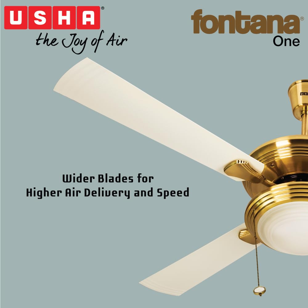 USHA Fontana One 1270Mm ISI Ceiling Fan With Decorative Lights | BEE Star Rated | 100% Copper Motor | RF Remote,High Air Speed And Delivery | 2 Year Warranty | ( Antique Brass ) | Free Installation