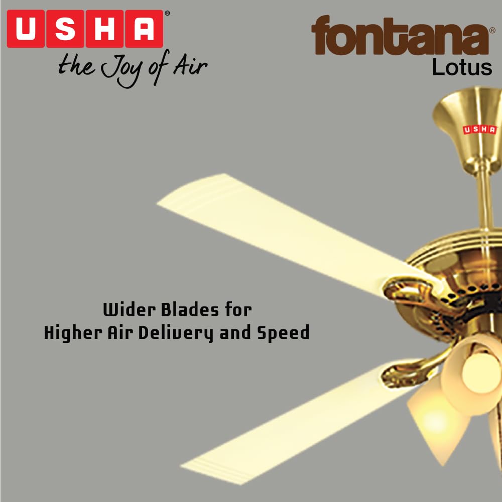 USHA Fontana Lotus 1230mm ISI Ceiling Fan with Decorative Lights,BEE Star Rated,100% Copper Motor,RF Remote,High Air Speed & Delivery,2 Year Warranty,(Gold Ivory) Pack of 1,Free Installation