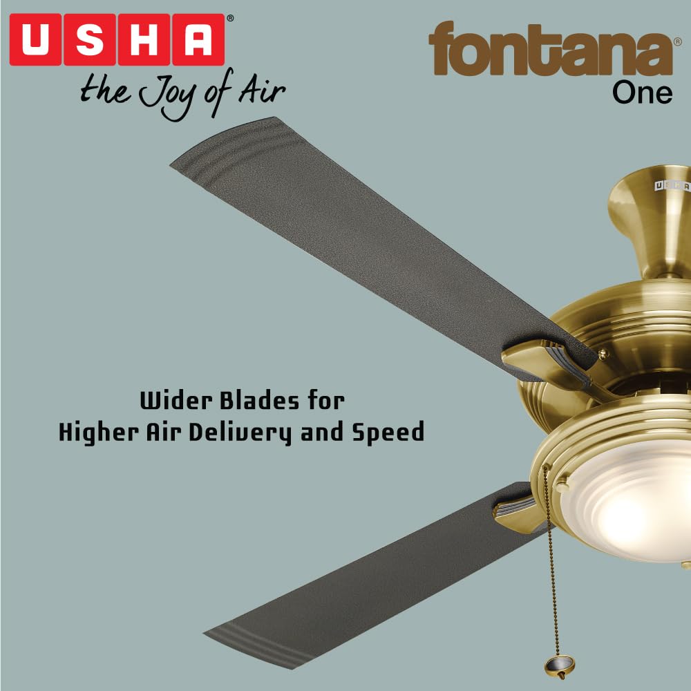 USHA Fontana One 1270Mm ISI Ceiling Fan With Decorative Lights | BEE Star Rated | 100% Copper Motor | RF Remote,High Air Speed And Delivery | 2 Year Warranty | ( Antique Brass ) | Free Installation