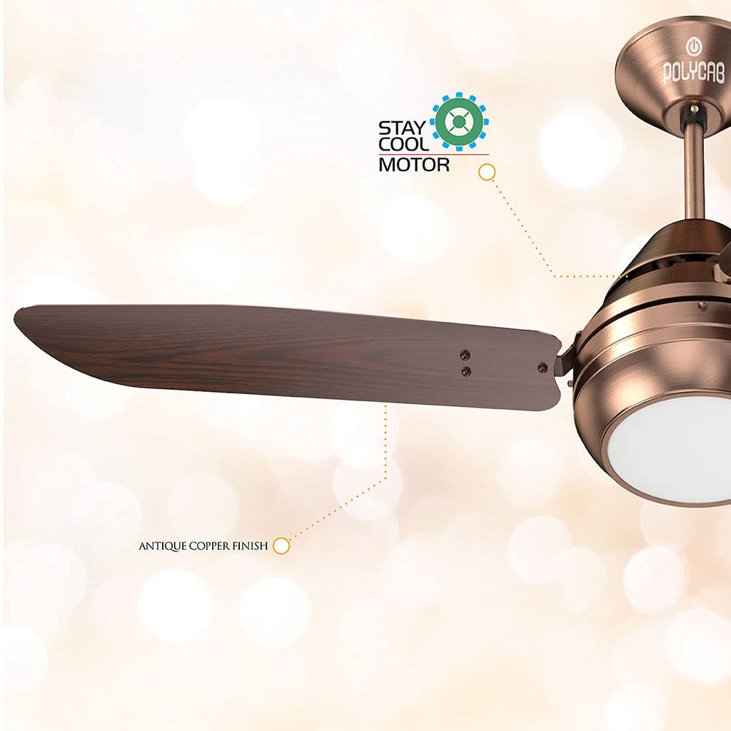 Polycab Superia SP02 Star Rated Premium BLDC 1200mm Ceiling Fan for home with Remote | Energy Saving, Clip-On Underlights, 100% Copper | 2-yr Warranty【Copper Rosewood】