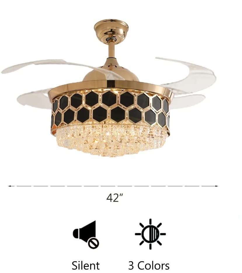 Harold Electricals Metal 42 Inchs Black Mamba Ceiling Fan Chandelier with Remote Control Retractable Blades - Trio Light Color(Inbuilt Led)