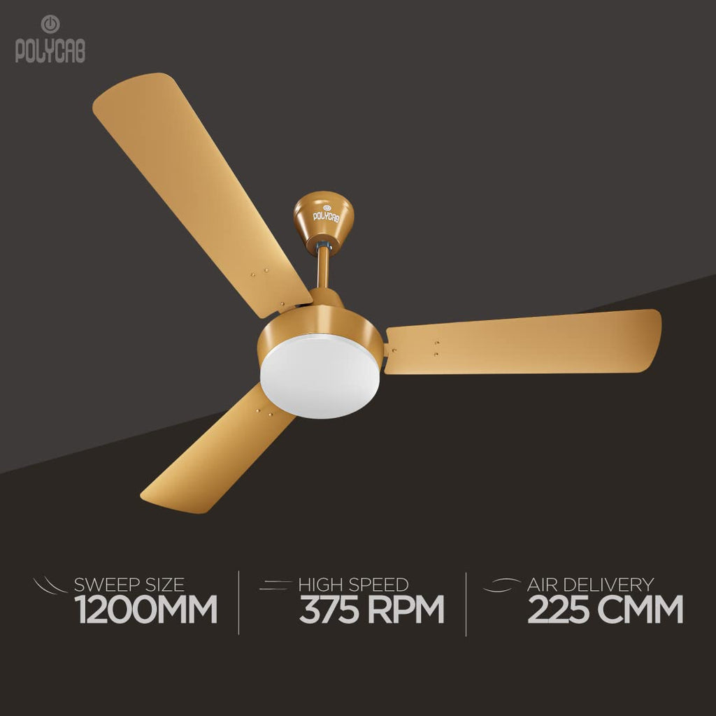 Polycab Superia SP02 Star Rated Premium BLDC 1200mm Ceiling Fan for home with Remote | Energy Saving, Clip-On Underlights, 100% Copper | 2-yr Warranty【Copper Rosewood】