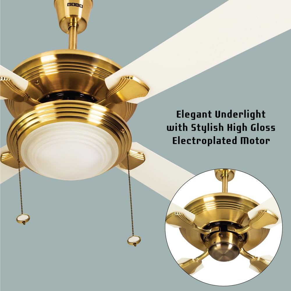 USHA Fontana One 1270Mm ISI Ceiling Fan With Decorative Lights | BEE Star Rated | 100% Copper Motor | RF Remote,High Air Speed And Delivery | 2 Year Warranty | ( Antique Brass ) | Free Installation