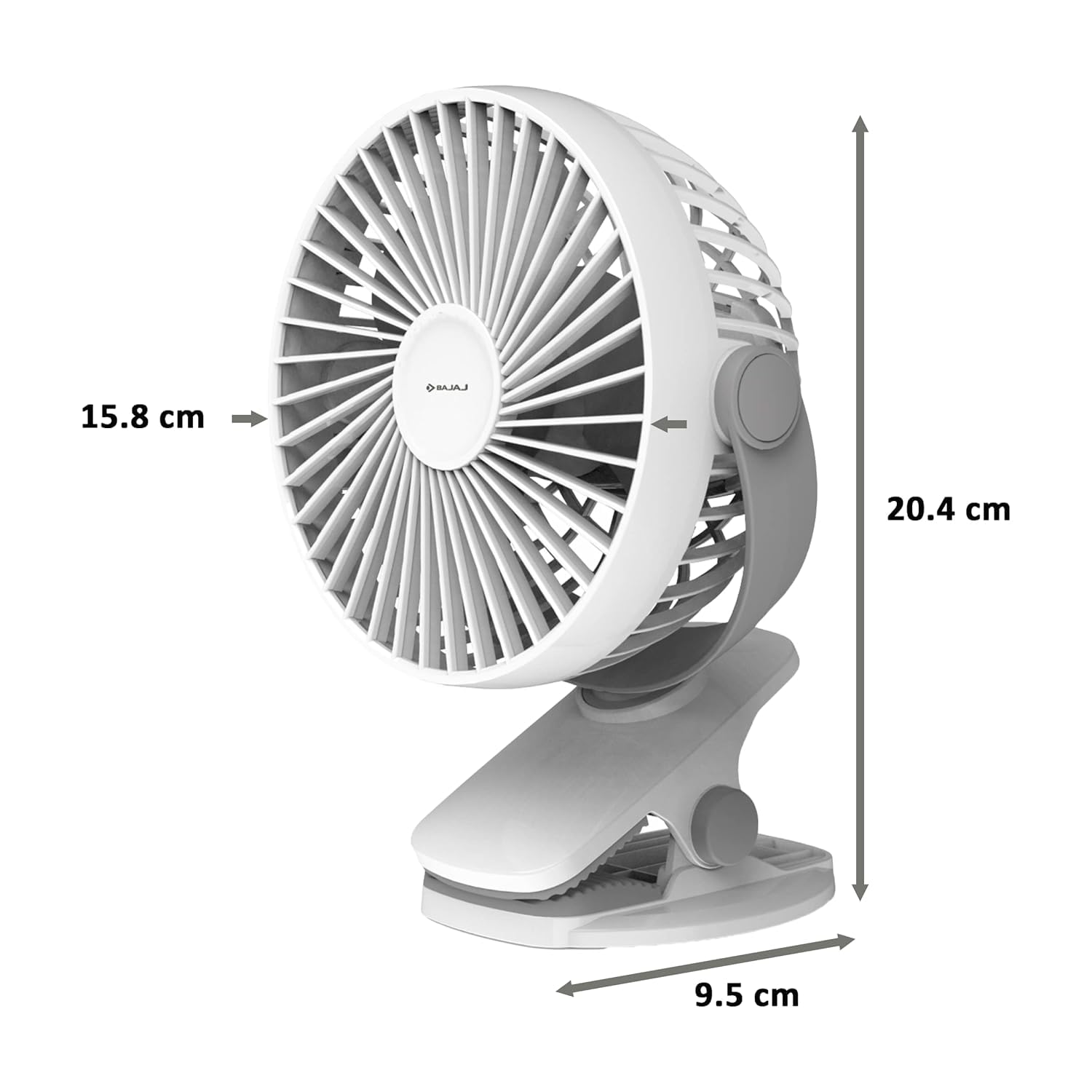 Bajaj Pygmy Go 178MM Mini Fan with LED Lighting | Rechargeable | USB Charging | 4-hours Battery Backup | 3 Speed | 2-Light Brightness Setting | High Speed | Portable【Blue】