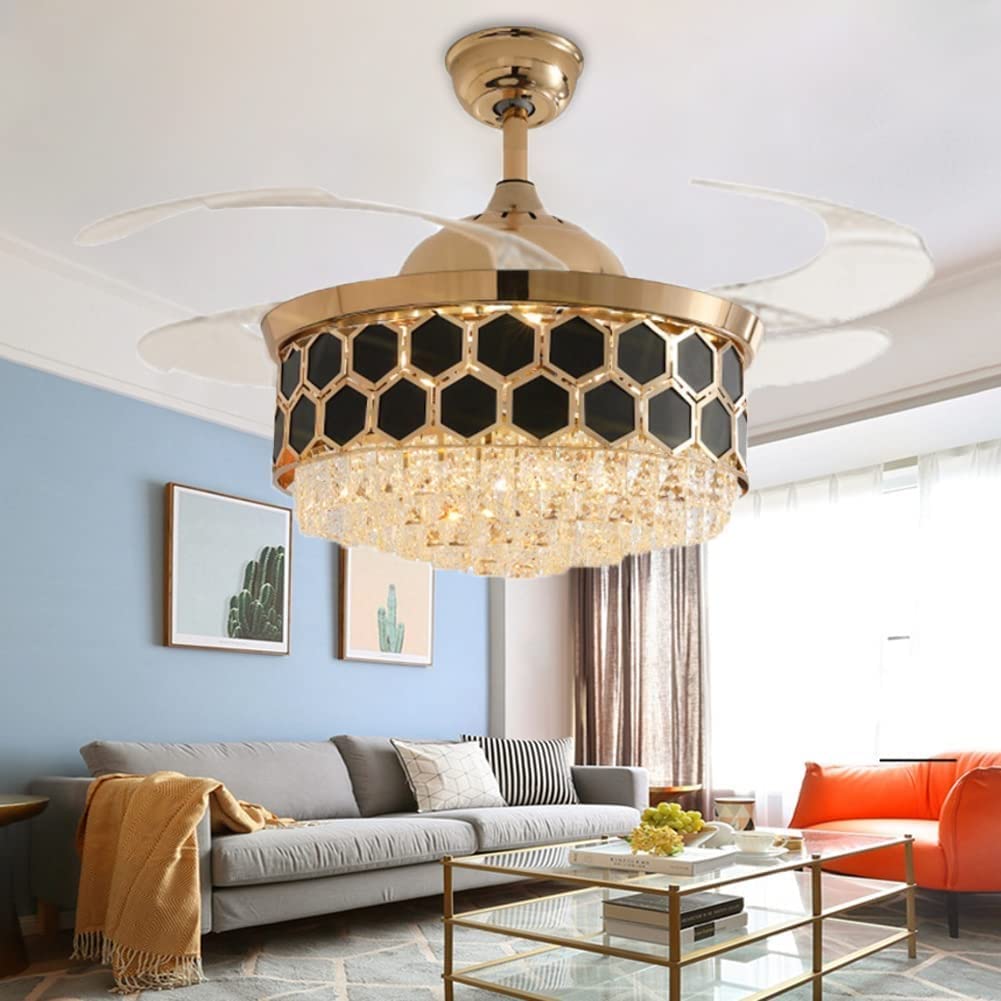 Harold Electricals Metal 42 Inchs Black Mamba Ceiling Fan Chandelier with Remote Control Retractable Blades - Trio Light Color(Inbuilt Led)