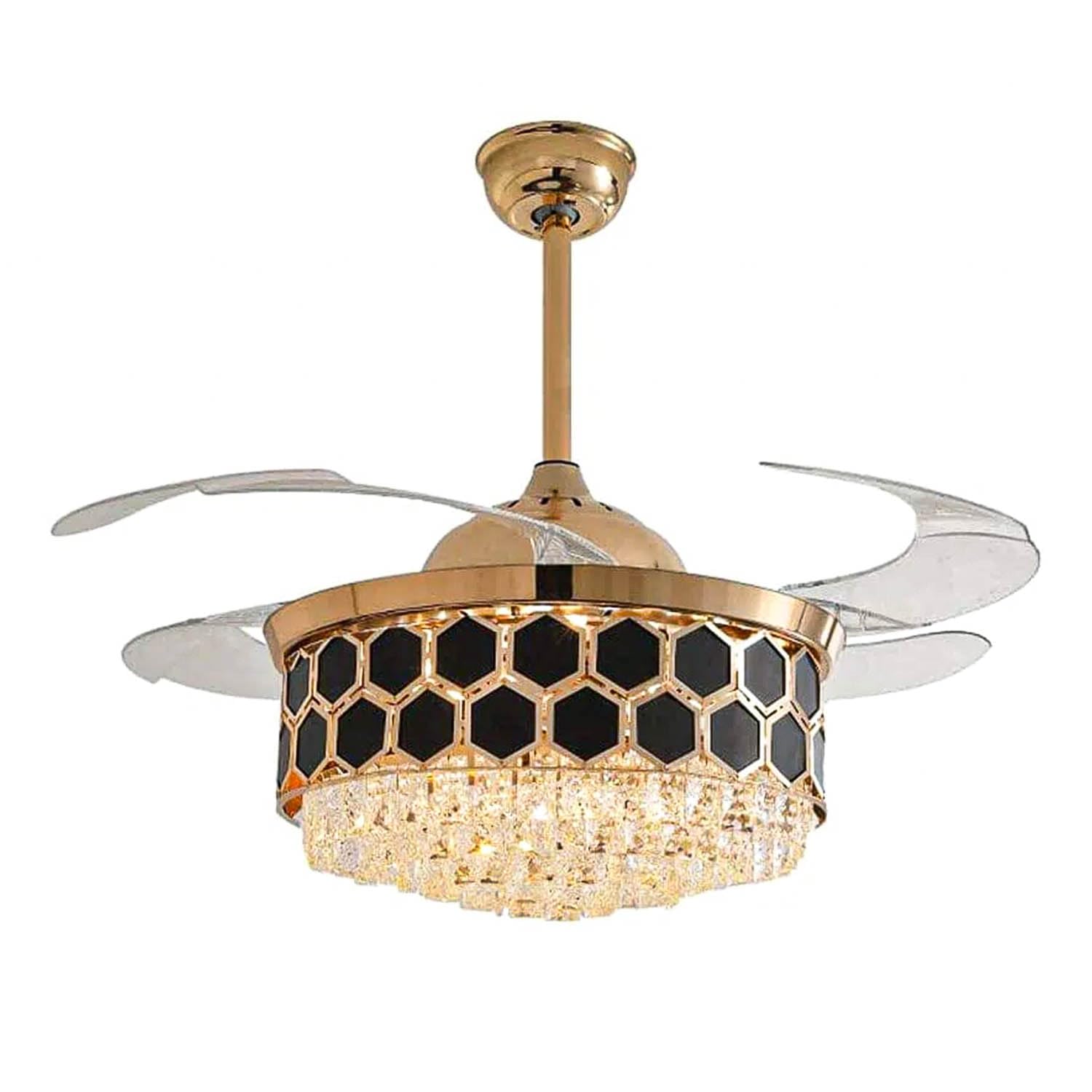 Harold Electricals Metal 42 Inchs Black Mamba Ceiling Fan Chandelier with Remote Control Retractable Blades - Trio Light Color(Inbuilt Led)