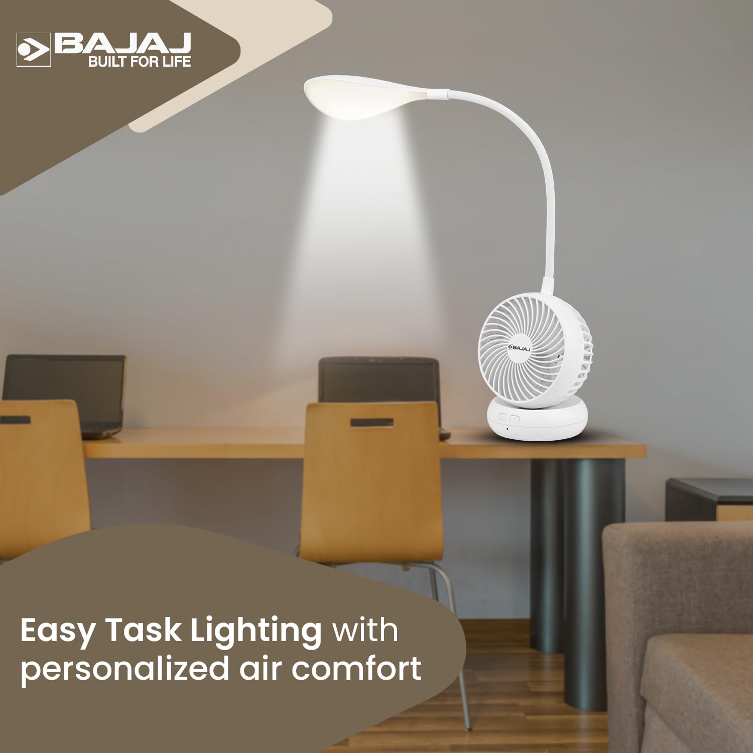Bajaj Pygmy Go 178MM Mini Fan with LED Lighting | Rechargeable | USB Charging | 4-hours Battery Backup | 3 Speed | 2-Light Brightness Setting | High Speed | Portable【Blue】