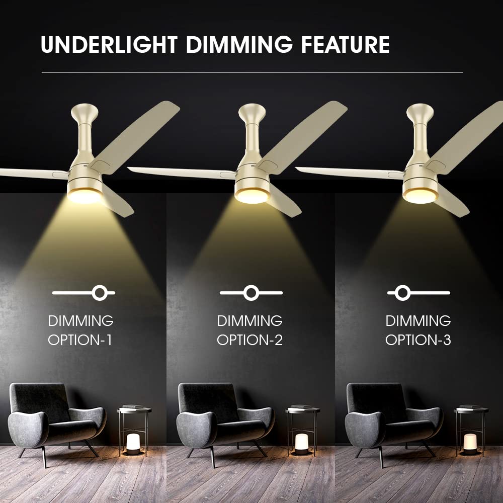 Crompton Energion Roverr Underlight 1200mm BLDC Ceiling Fan | Light Dimming Feature | Remote Control | 5 Years Warranty (Champagne Gold), Pack of 1
