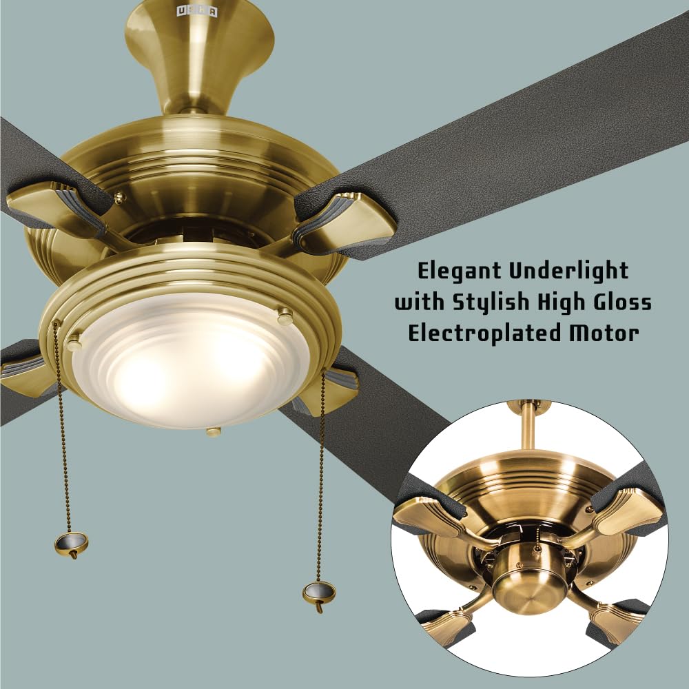 USHA Fontana One 1270Mm ISI Ceiling Fan With Decorative Lights | BEE Star Rated | 100% Copper Motor | RF Remote,High Air Speed And Delivery | 2 Year Warranty | ( Antique Brass ) | Free Installation