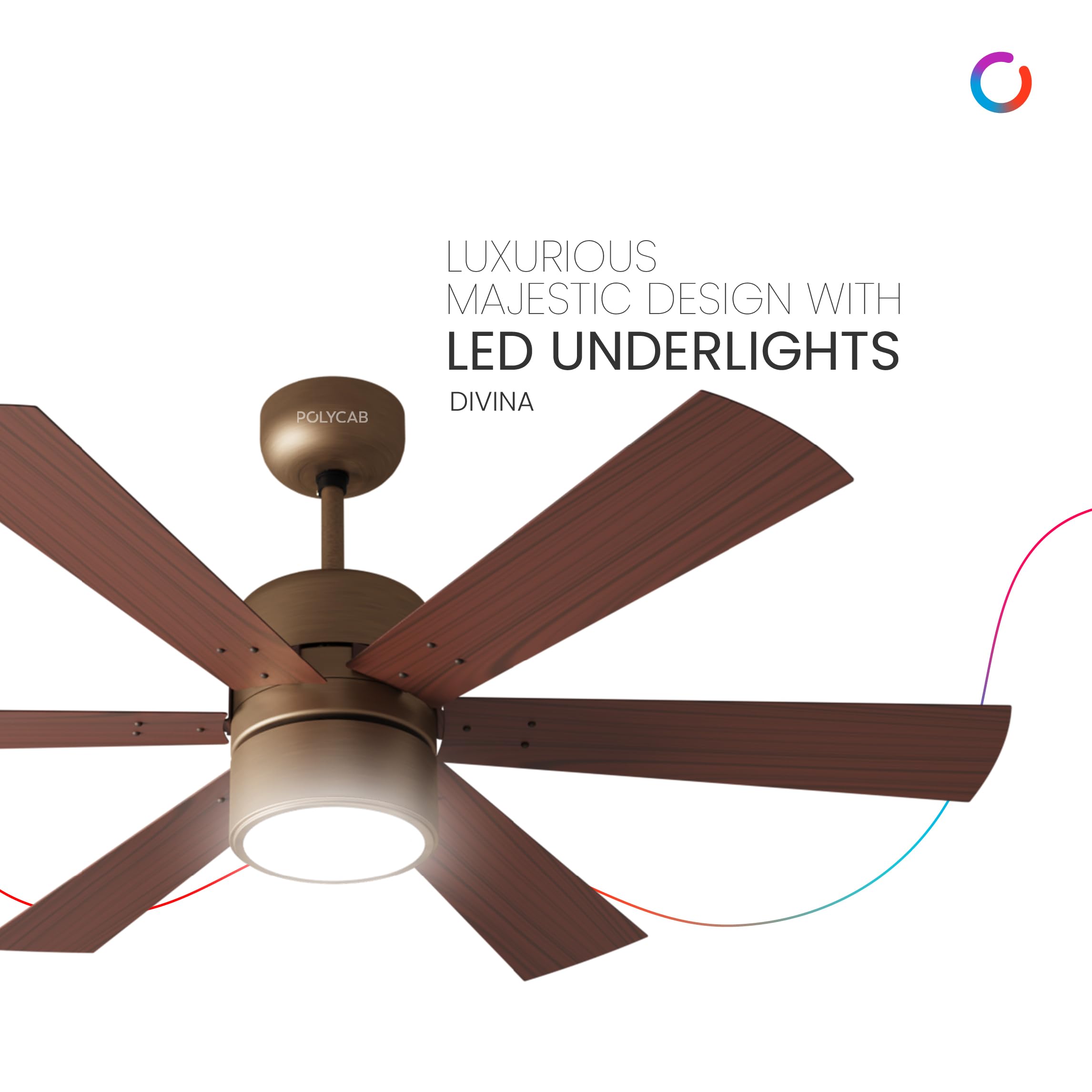 Polycab Superia SP02 Star Rated Premium BLDC 1200mm Ceiling Fan for home with Remote | Energy Saving, Clip-On Underlights, 100% Copper | 2-yr Warranty【Copper Rosewood】