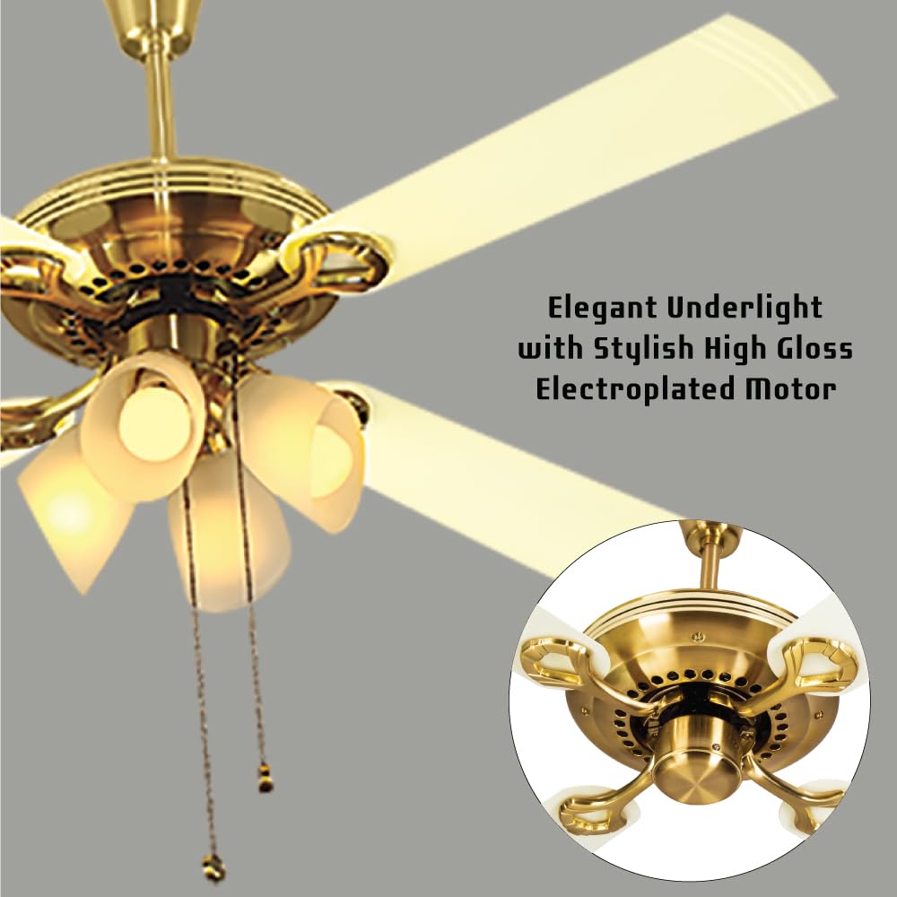 USHA Fontana Lotus 1230mm ISI Ceiling Fan with Decorative Lights,BEE Star Rated,100% Copper Motor,RF Remote,High Air Speed & Delivery,2 Year Warranty,(Gold Ivory) Pack of 1,Free Installation