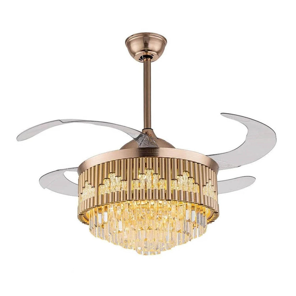 Harold Electricals Metal 42 Inchs Black Mamba Ceiling Fan Chandelier with Remote Control Retractable Blades - Trio Light Color(Inbuilt Led)