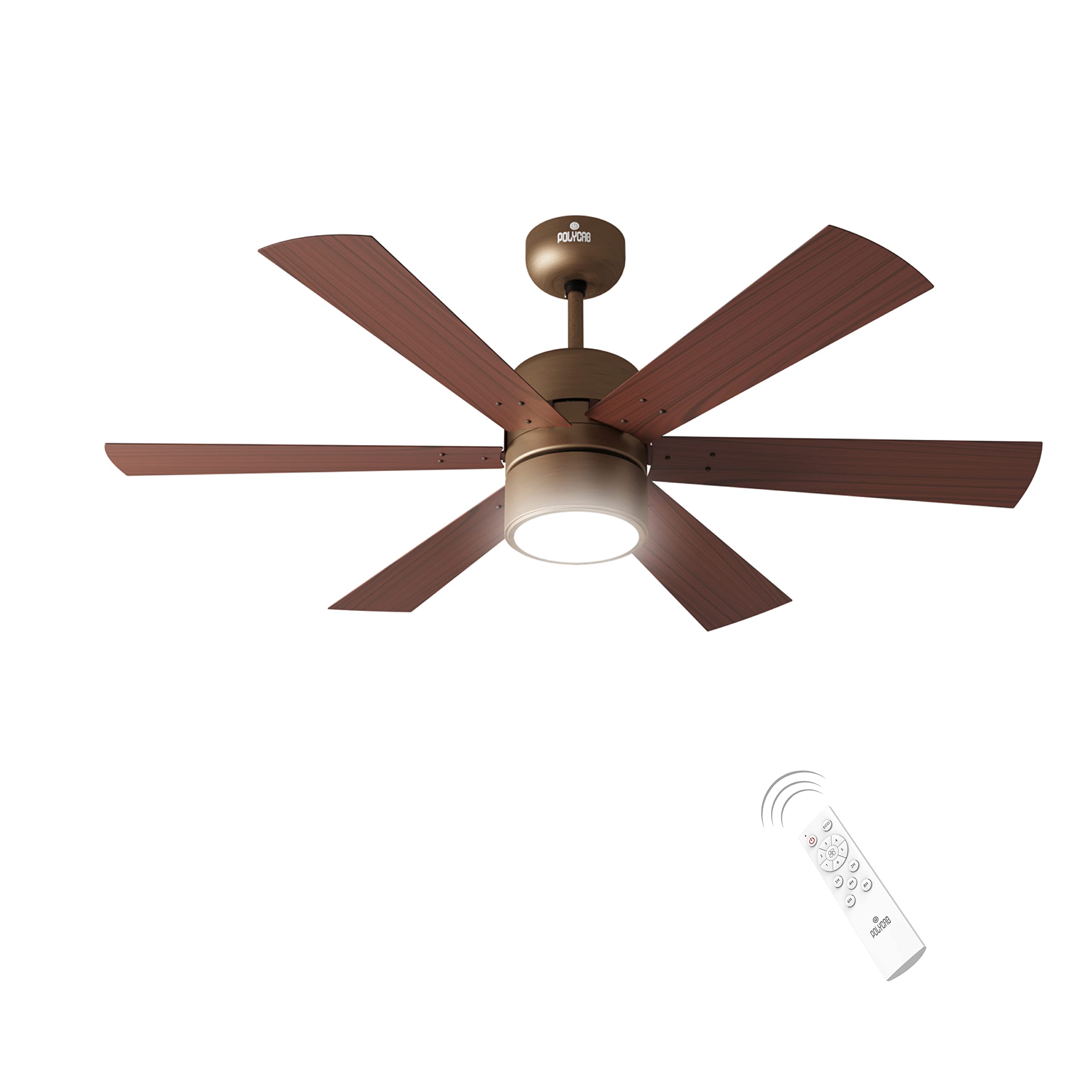 Polycab Superia SP02 Star Rated Premium BLDC 1200mm Ceiling Fan for home with Remote | Energy Saving, Clip-On Underlights, 100% Copper | 2-yr Warranty【Copper Rosewood】