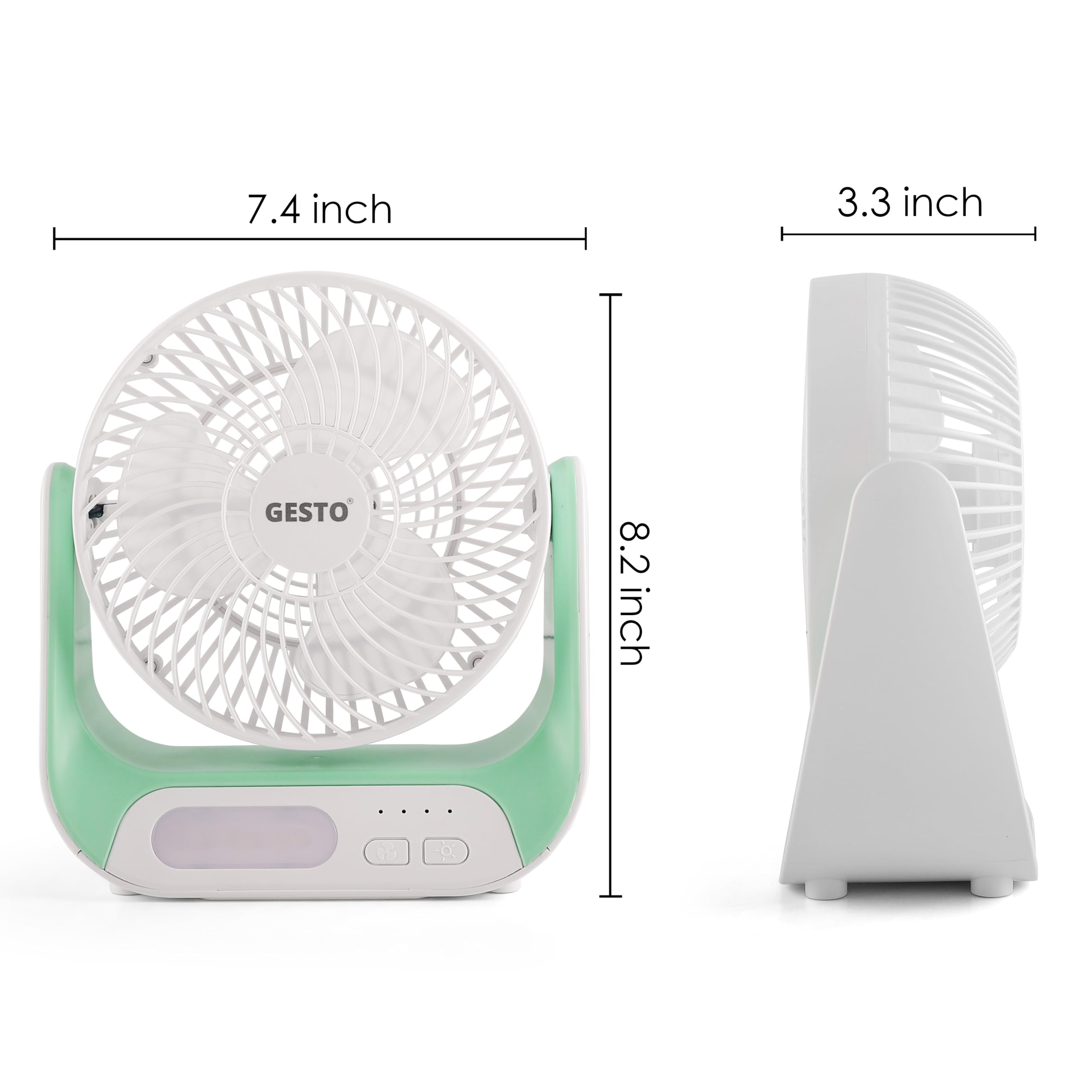 Gesto 7.4 Inch High Speed Rechargeable Table Fan for Home – USB Charging Battery Fan With Led Light | 2400mAh Battery, Upto 8 Hours Runtime | 3 Speed Modes Portable fan for Home, Office,Kitchen-Grey