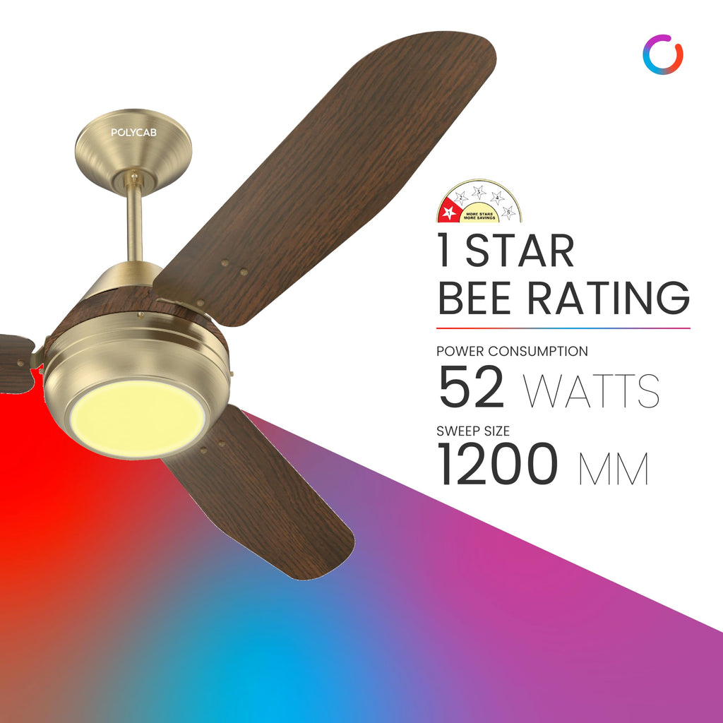 Polycab Superia SP02 Star Rated Premium BLDC 1200mm Ceiling Fan for home with Remote | Energy Saving, Clip-On Underlights, 100% Copper | 2-yr Warranty【Copper Rosewood】