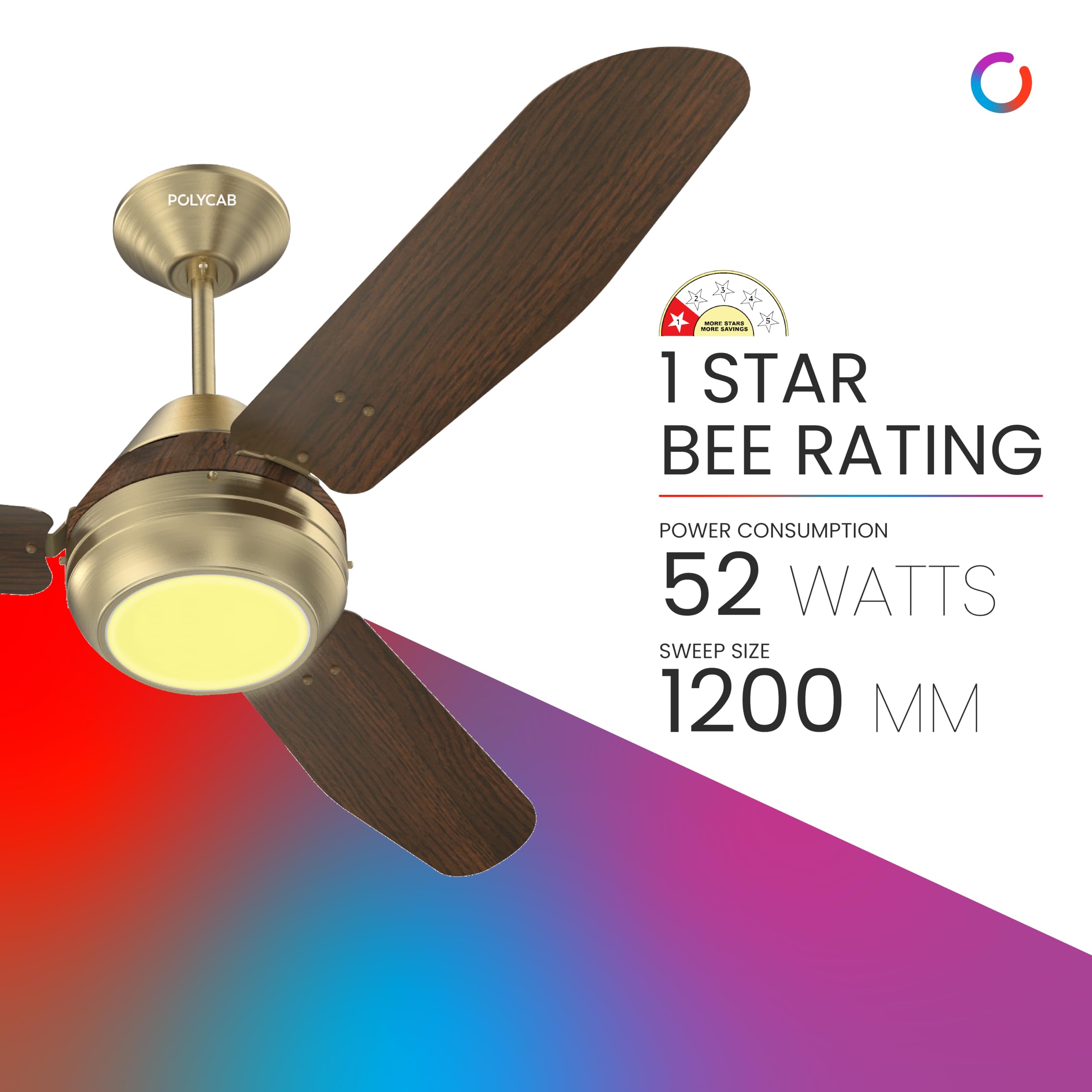 Polycab Superia SP02 Star Rated Premium BLDC 1200mm Ceiling Fan for home with Remote | Energy Saving, Clip-On Underlights, 100% Copper | 2-yr Warranty【Copper Rosewood】