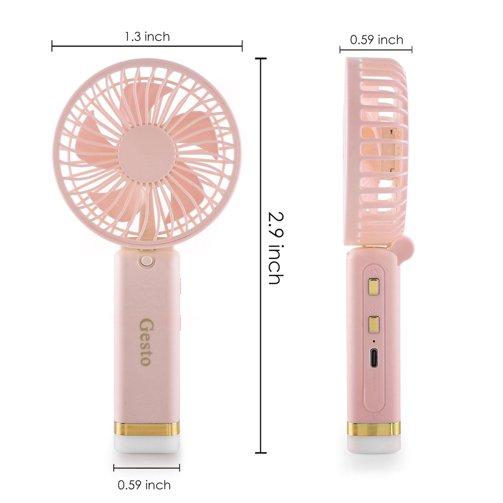 Gesto Portable Fan Rechargeable with LED Light – Foldable Mini Fan, Small Fan,USB Charging Hand Fan with 1200mAh Battery & 3 Speed Modes | Travel, Makeup, Kitchen,Women’s Personal Pankhaa - Green