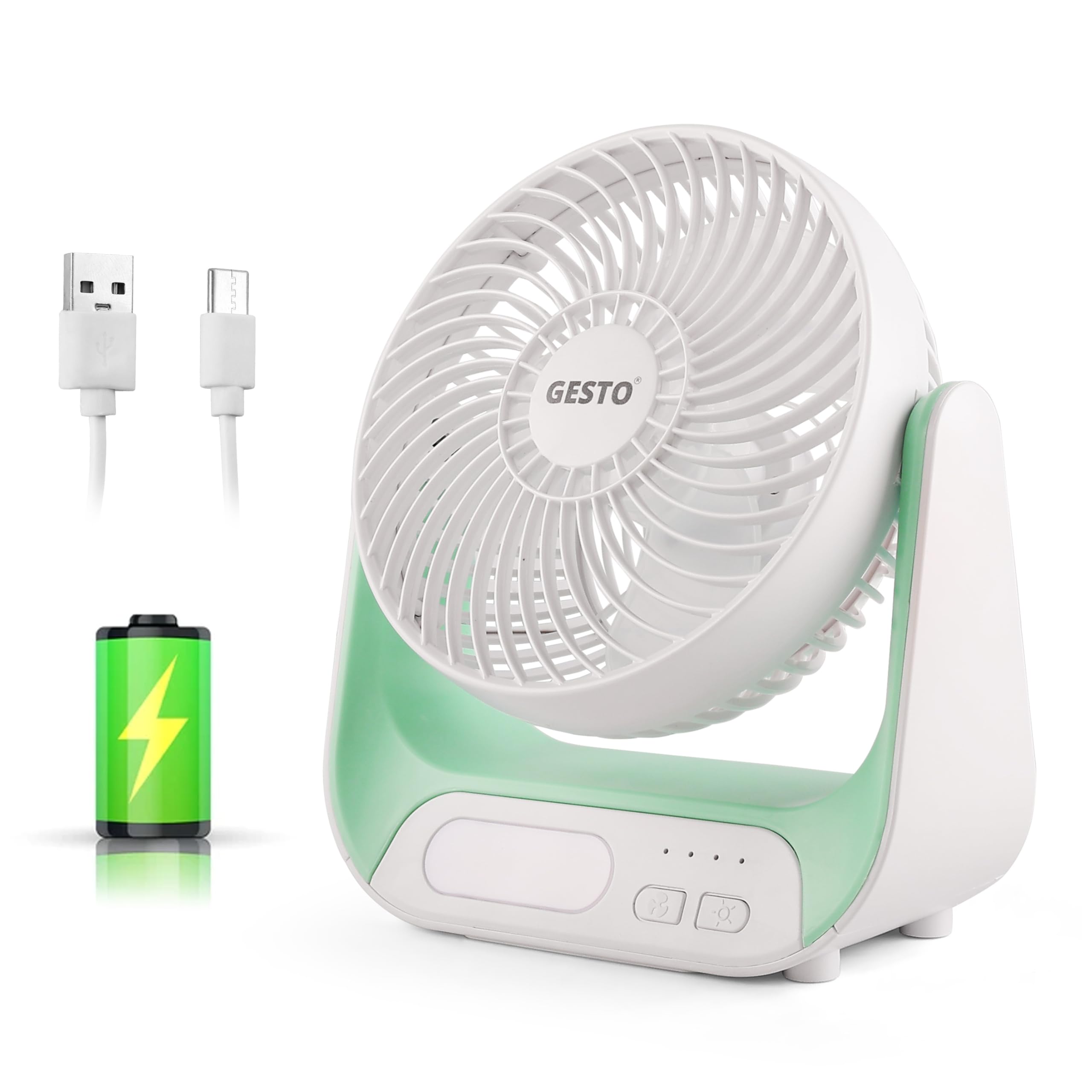Gesto 7.4 Inch High Speed Rechargeable Table Fan for Home – USB Charging Battery Fan With Led Light | 2400mAh Battery, Upto 8 Hours Runtime | 3 Speed Modes Portable fan for Home, Office,Kitchen-Grey