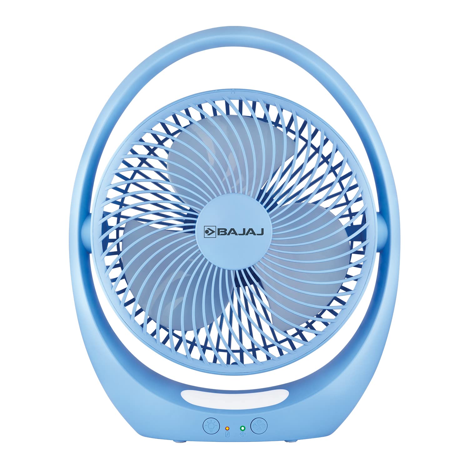 Bajaj Pygmy Go 178MM Mini Fan with LED Lighting | Rechargeable | USB Charging | 4-hours Battery Backup | 3 Speed | 2-Light Brightness Setting | High Speed | Portable【Blue】