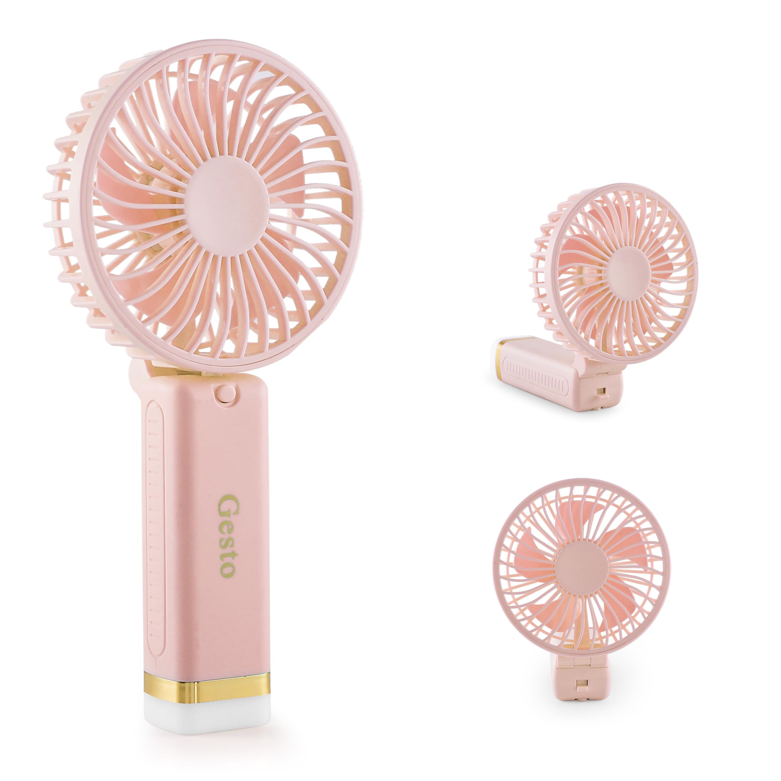 Gesto Portable Fan Rechargeable with LED Light – Foldable Mini Fan, Small Fan,USB Charging Hand Fan with 1200mAh Battery & 3 Speed Modes | Travel, Makeup, Kitchen,Women’s Personal Pankhaa - Green
