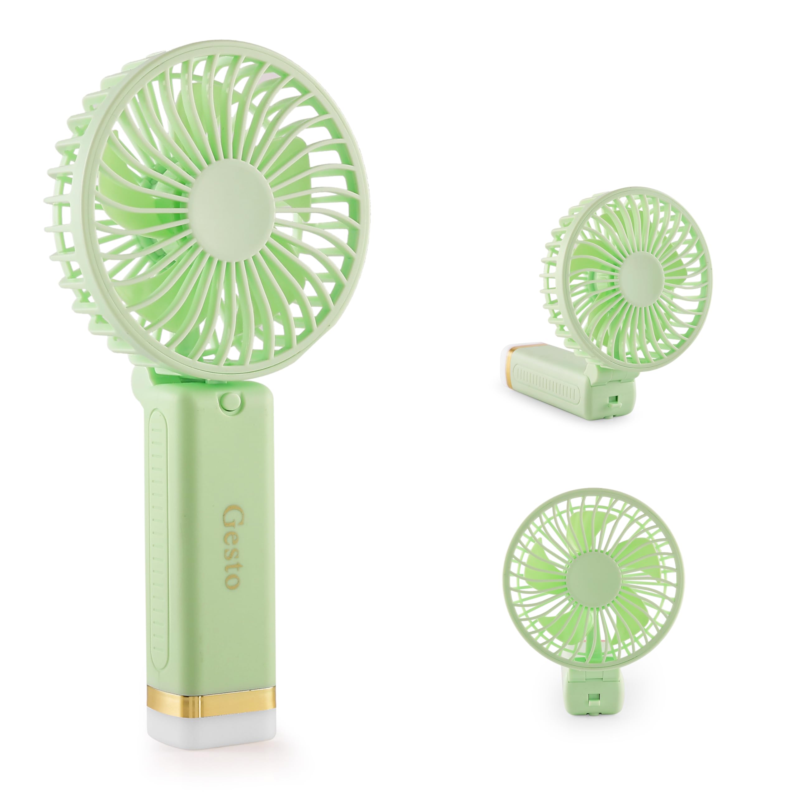 Gesto Portable Fan Rechargeable with LED Light – Foldable Mini Fan, Small Fan,USB Charging Hand Fan with 1200mAh Battery & 3 Speed Modes | Travel, Makeup, Kitchen,Women’s Personal Pankhaa - Green