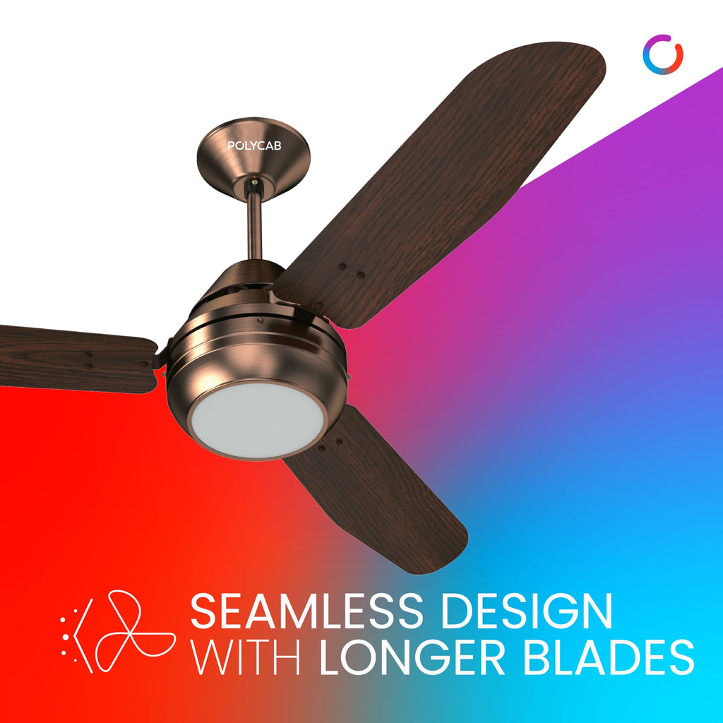 Polycab Superia SP02 Star Rated Premium BLDC 1200mm Ceiling Fan for home with Remote | Energy Saving, Clip-On Underlights, 100% Copper | 2-yr Warranty【Copper Rosewood】