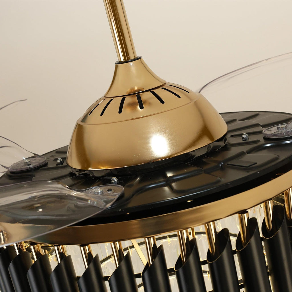 Harold Electricals Metal 42 Inchs Black Mamba Ceiling Fan Chandelier with Remote Control Retractable Blades - Trio Light Color(Inbuilt Led)