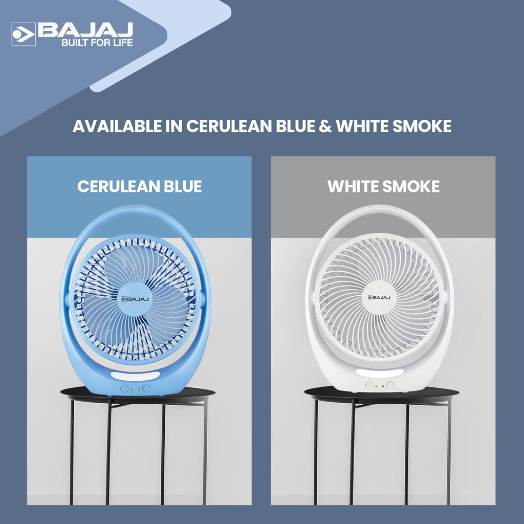 Bajaj Pygmy Go 178MM Mini Fan with LED Lighting | Rechargeable | USB Charging | 4-hours Battery Backup | 3 Speed | 2-Light Brightness Setting | High Speed | Portable【Blue】