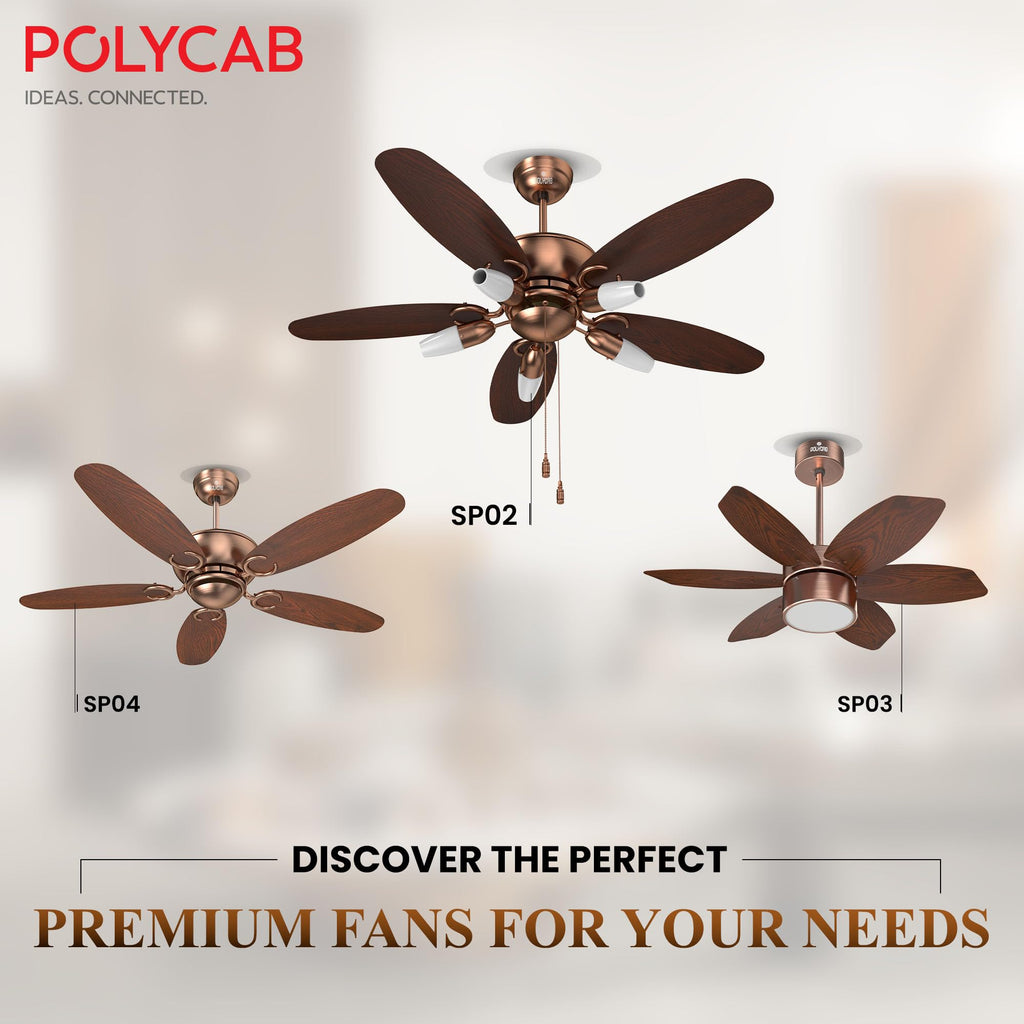 Polycab Superia SP02 Star Rated Premium BLDC 1200mm Ceiling Fan for home with Remote | Energy Saving, Clip-On Underlights, 100% Copper | 2-yr Warranty【Copper Rosewood】