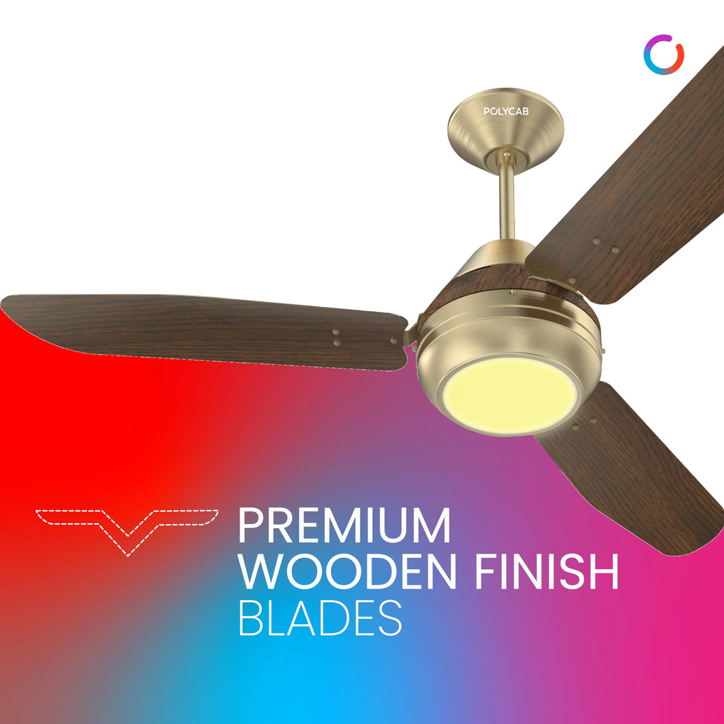 Polycab Superia SP02 Star Rated Premium BLDC 1200mm Ceiling Fan for home with Remote | Energy Saving, Clip-On Underlights, 100% Copper | 2-yr Warranty【Copper Rosewood】