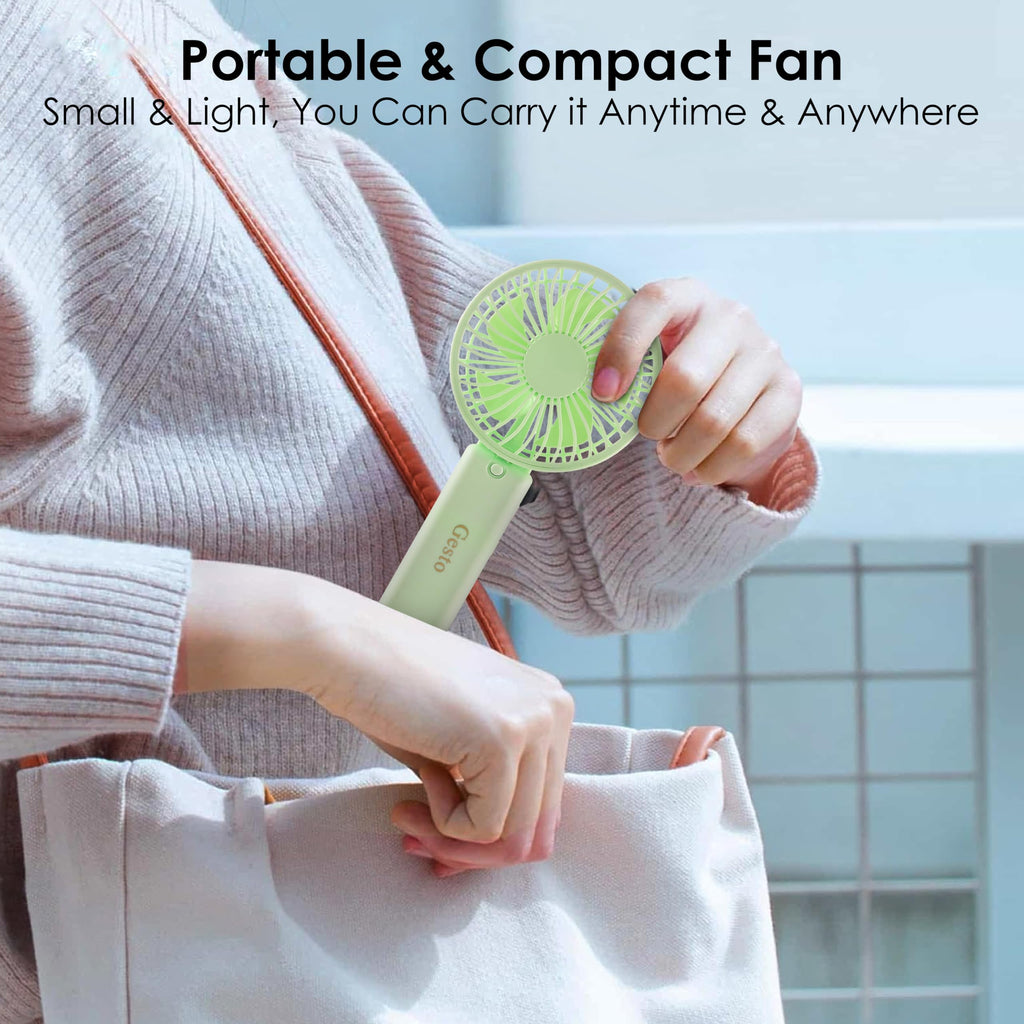 Gesto Portable Fan Rechargeable with LED Light – Foldable Mini Fan, Small Fan,USB Charging Hand Fan with 1200mAh Battery & 3 Speed Modes | Travel, Makeup, Kitchen,Women’s Personal Pankhaa - Green