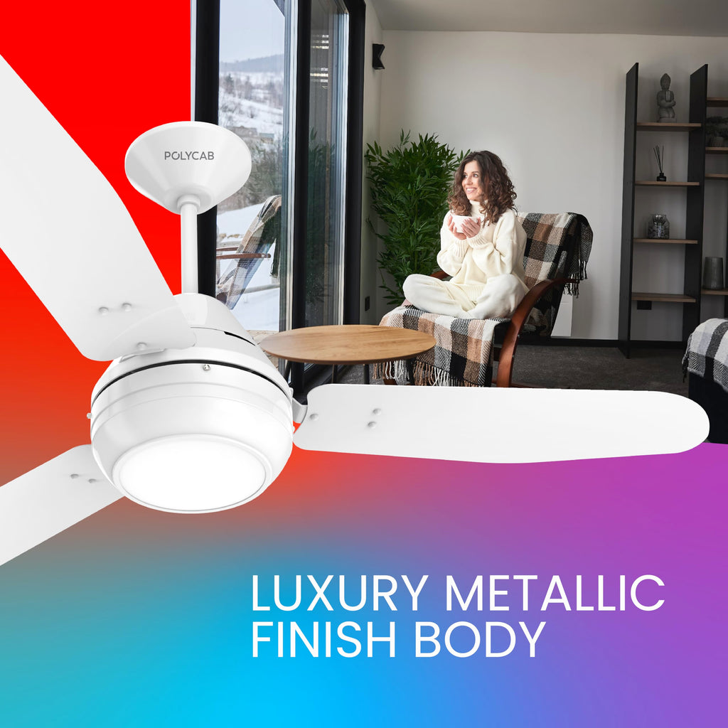 Polycab Superia SP02 Star Rated Premium BLDC 1200mm Ceiling Fan for home with Remote | Energy Saving, Clip-On Underlights, 100% Copper | 2-yr Warranty【Copper Rosewood】