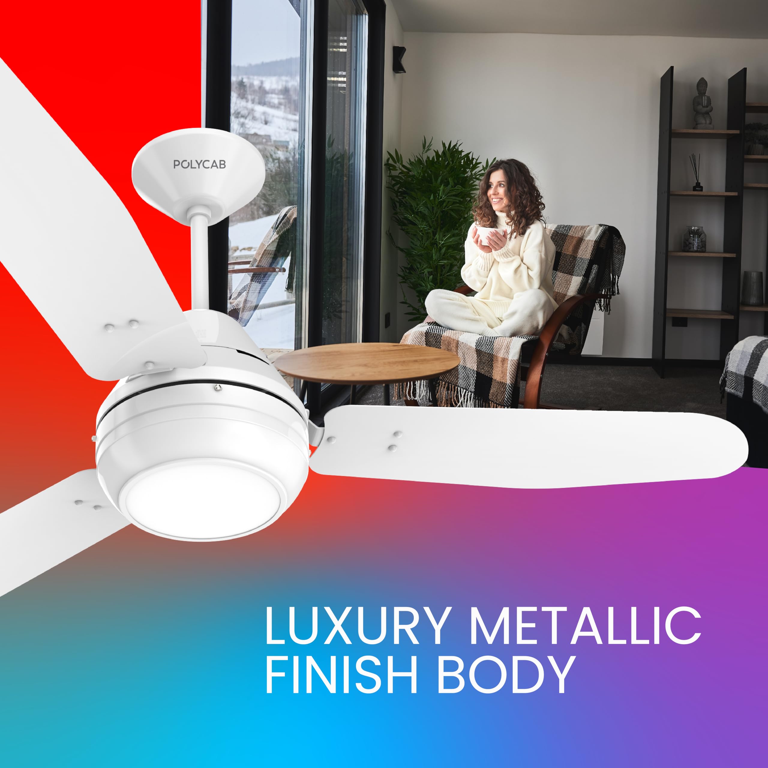 Polycab Superia SP02 Star Rated Premium BLDC 1200mm Ceiling Fan for home with Remote | Energy Saving, Clip-On Underlights, 100% Copper | 2-yr Warranty【Copper Rosewood】