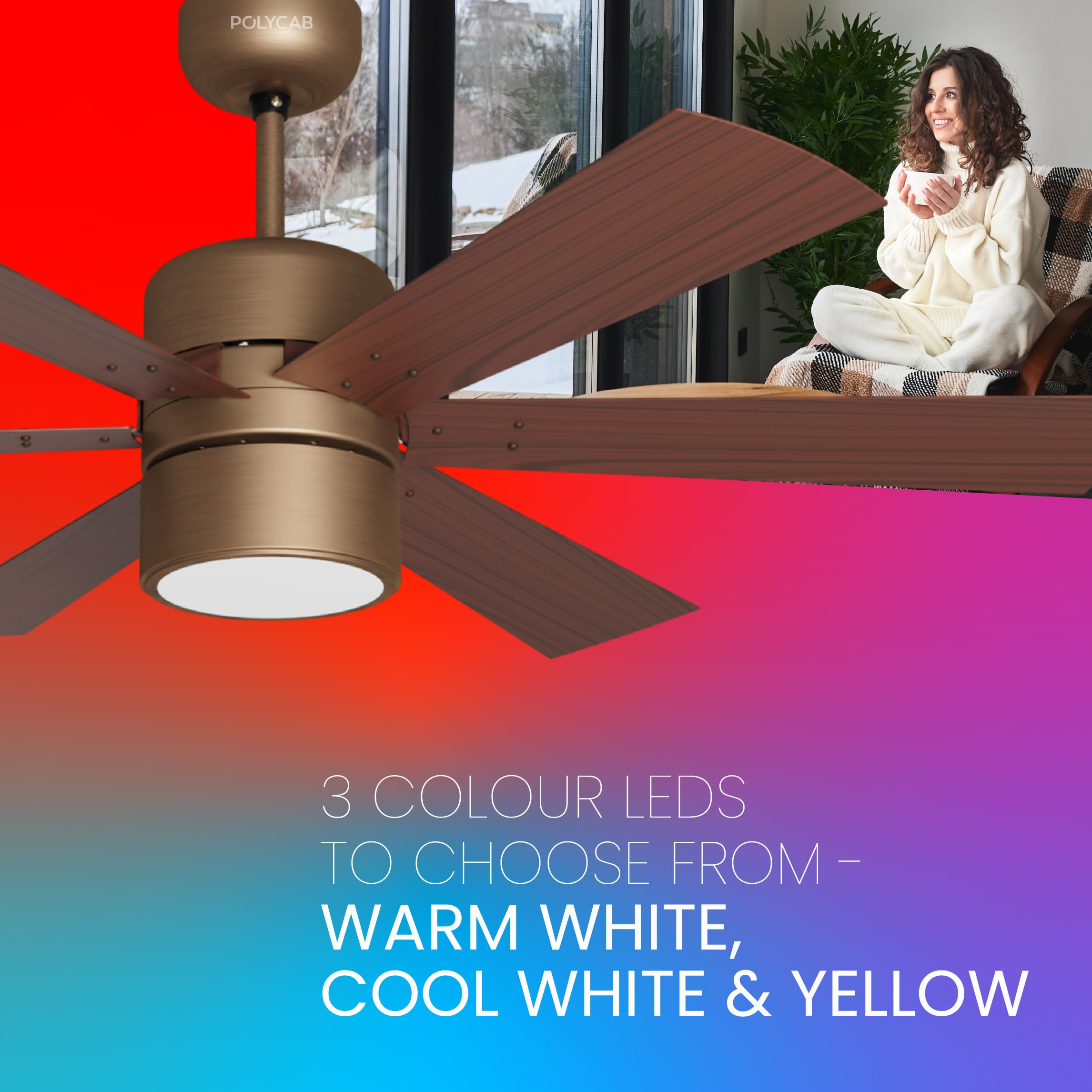 Polycab Superia SP02 Star Rated Premium BLDC 1200mm Ceiling Fan for home with Remote | Energy Saving, Clip-On Underlights, 100% Copper | 2-yr Warranty【Copper Rosewood】