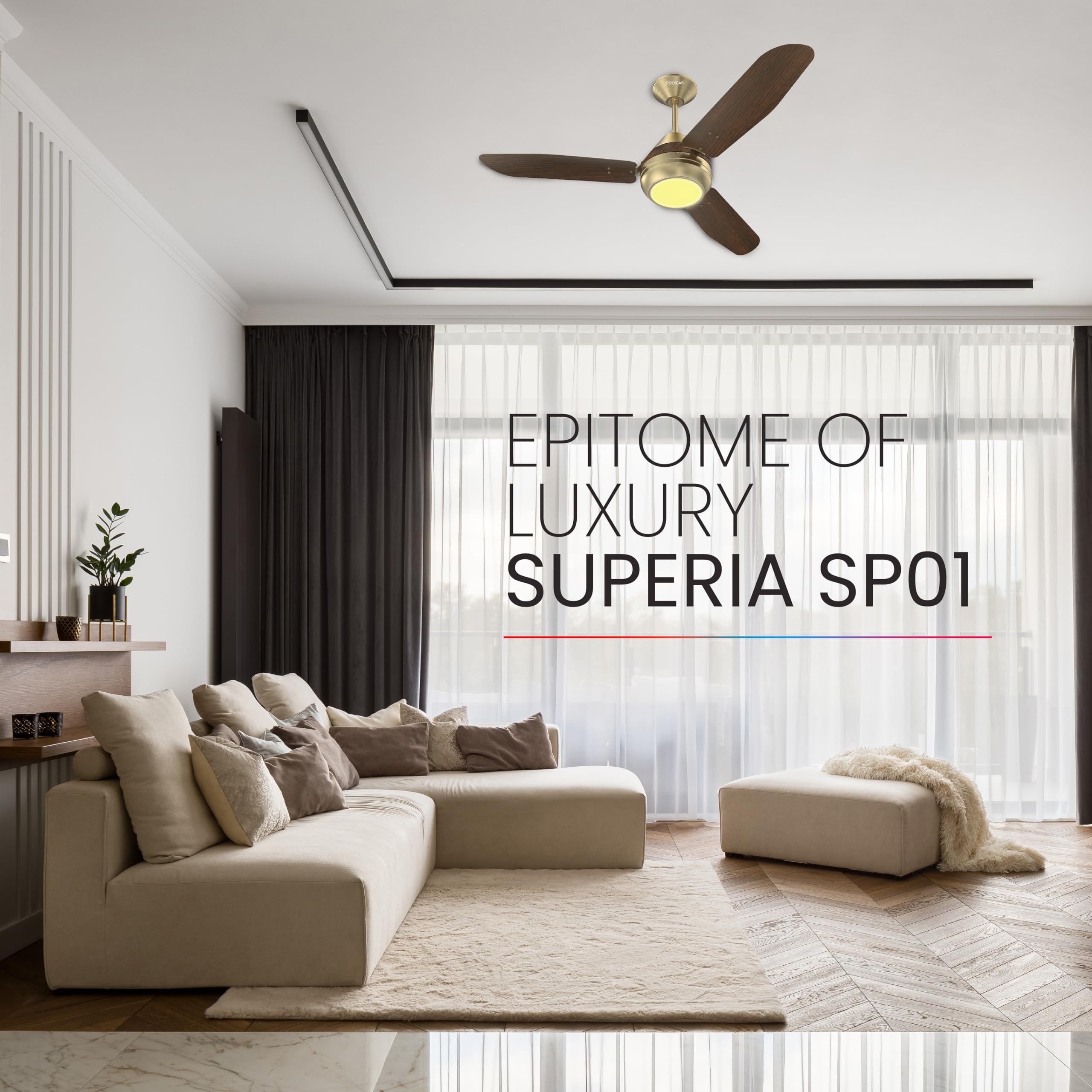 Polycab Superia SP02 Star Rated Premium BLDC 1200mm Ceiling Fan for home with Remote | Energy Saving, Clip-On Underlights, 100% Copper | 2-yr Warranty【Copper Rosewood】