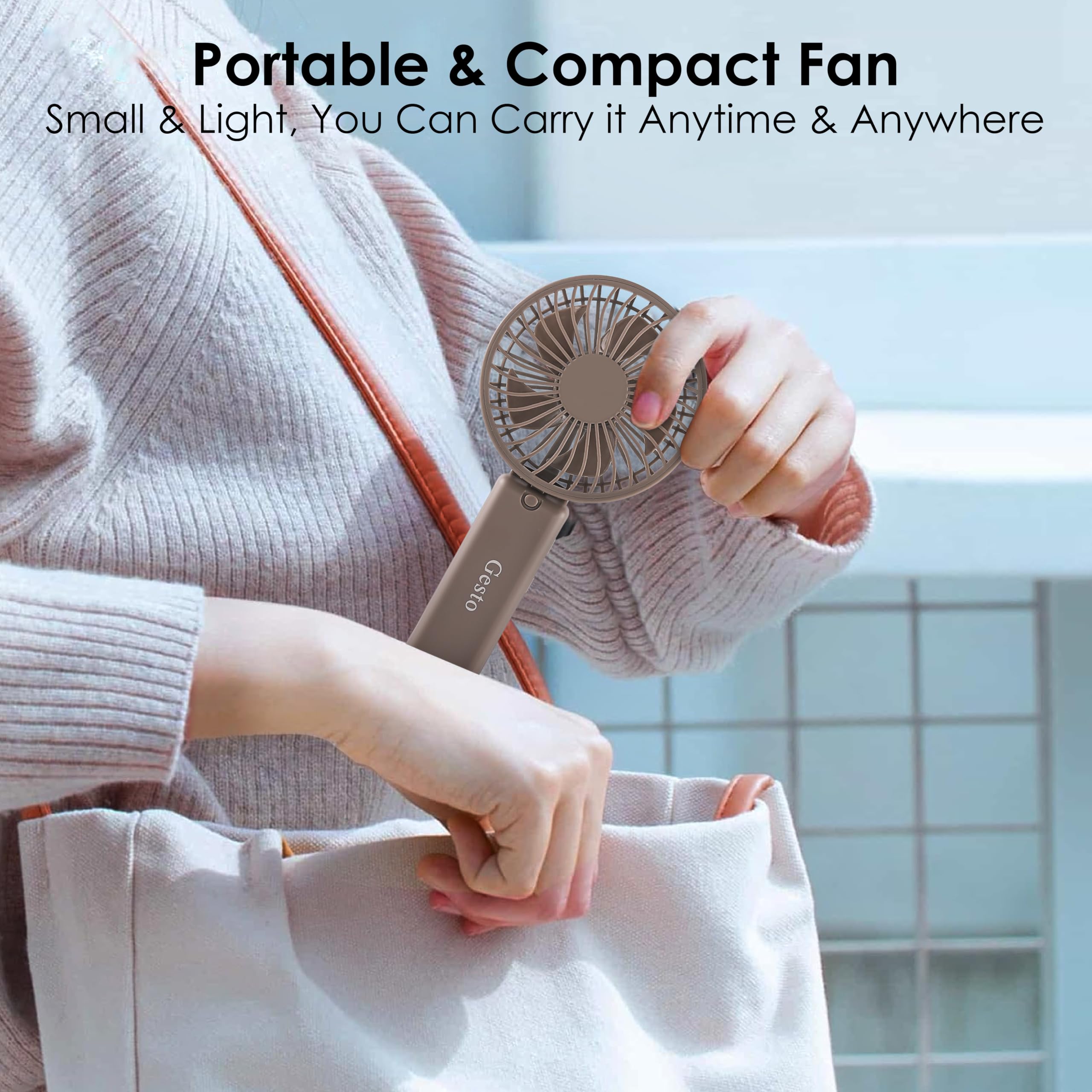 Gesto Portable Fan Rechargeable with LED Light – Foldable Mini Fan, Small Fan,USB Charging Hand Fan with 1200mAh Battery & 3 Speed Modes | Travel, Makeup, Kitchen,Women’s Personal Pankhaa - Green