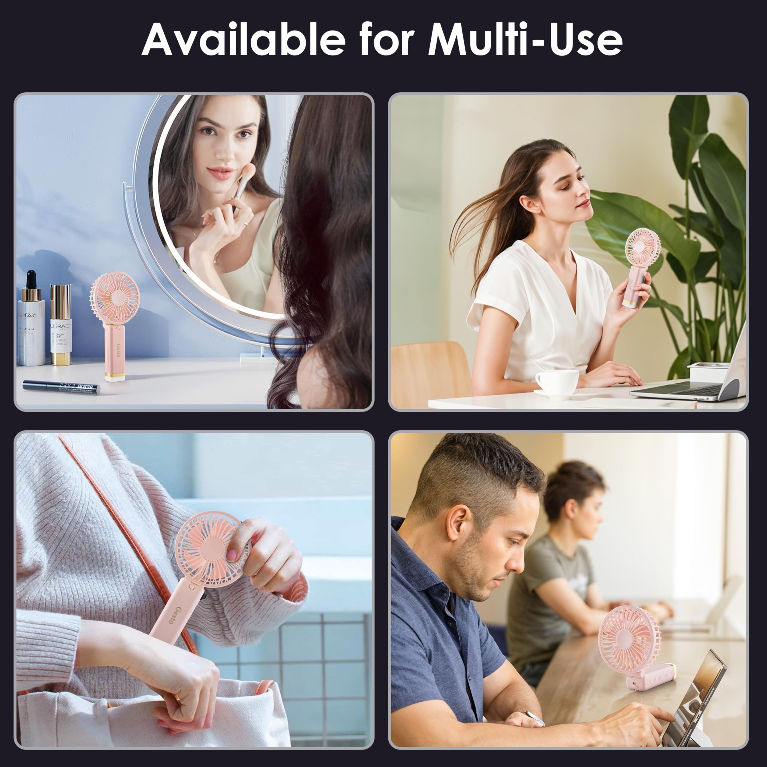 Gesto Portable Fan Rechargeable with LED Light – Foldable Mini Fan, Small Fan,USB Charging Hand Fan with 1200mAh Battery & 3 Speed Modes | Travel, Makeup, Kitchen,Women’s Personal Pankhaa - Green