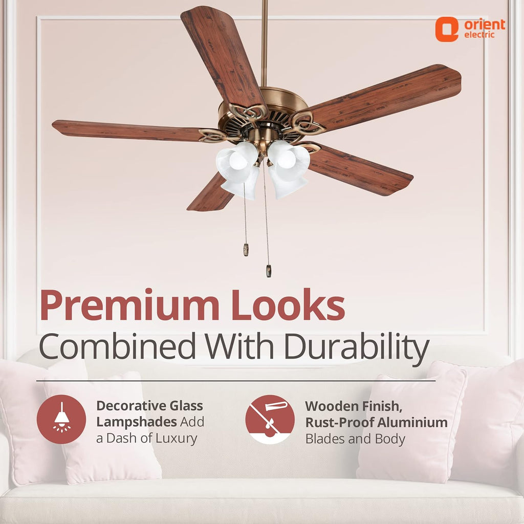 Orient Electric Subaris 1300mm Underlight Ceiling Fan with Remote | 100% Copper Motor | High Air Speed and Delivery | Antique Copper
