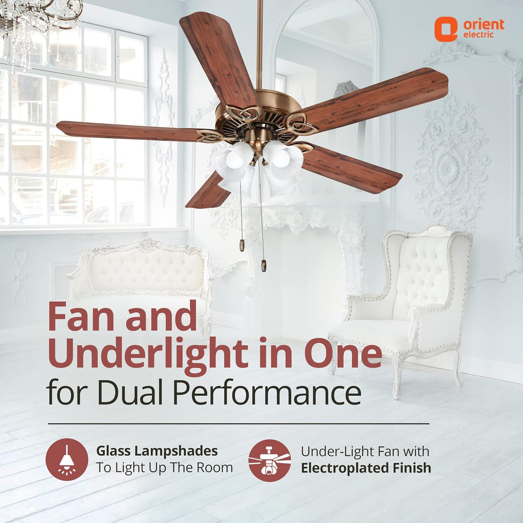 Orient Electric Subaris 1300mm Underlight Ceiling Fan with Remote | 100% Copper Motor | High Air Speed and Delivery | Antique Copper