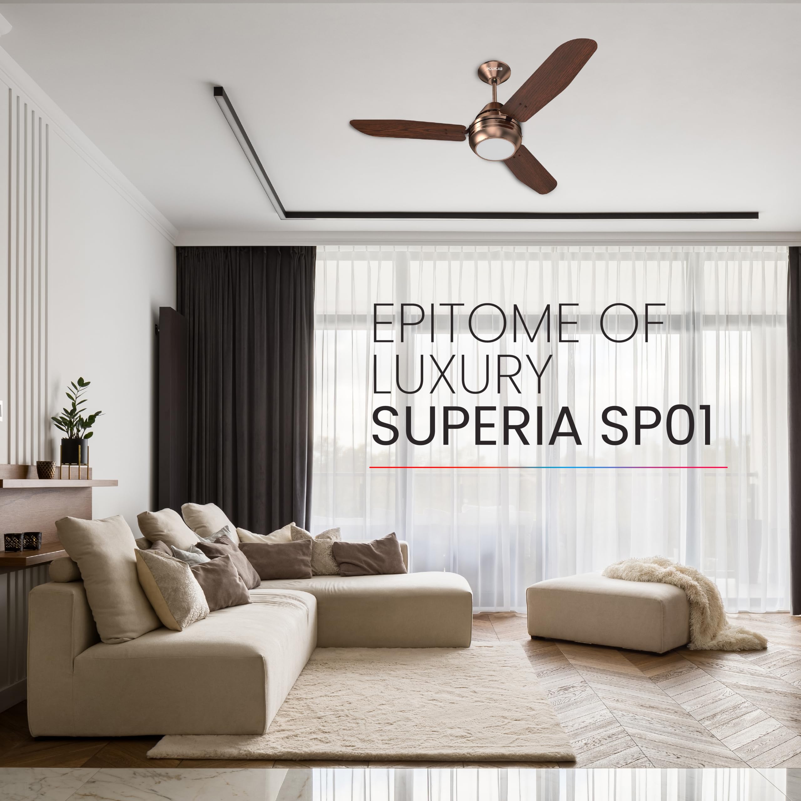 Polycab Superia SP02 Star Rated Premium BLDC 1200mm Ceiling Fan for home with Remote | Energy Saving, Clip-On Underlights, 100% Copper | 2-yr Warranty【Copper Rosewood】