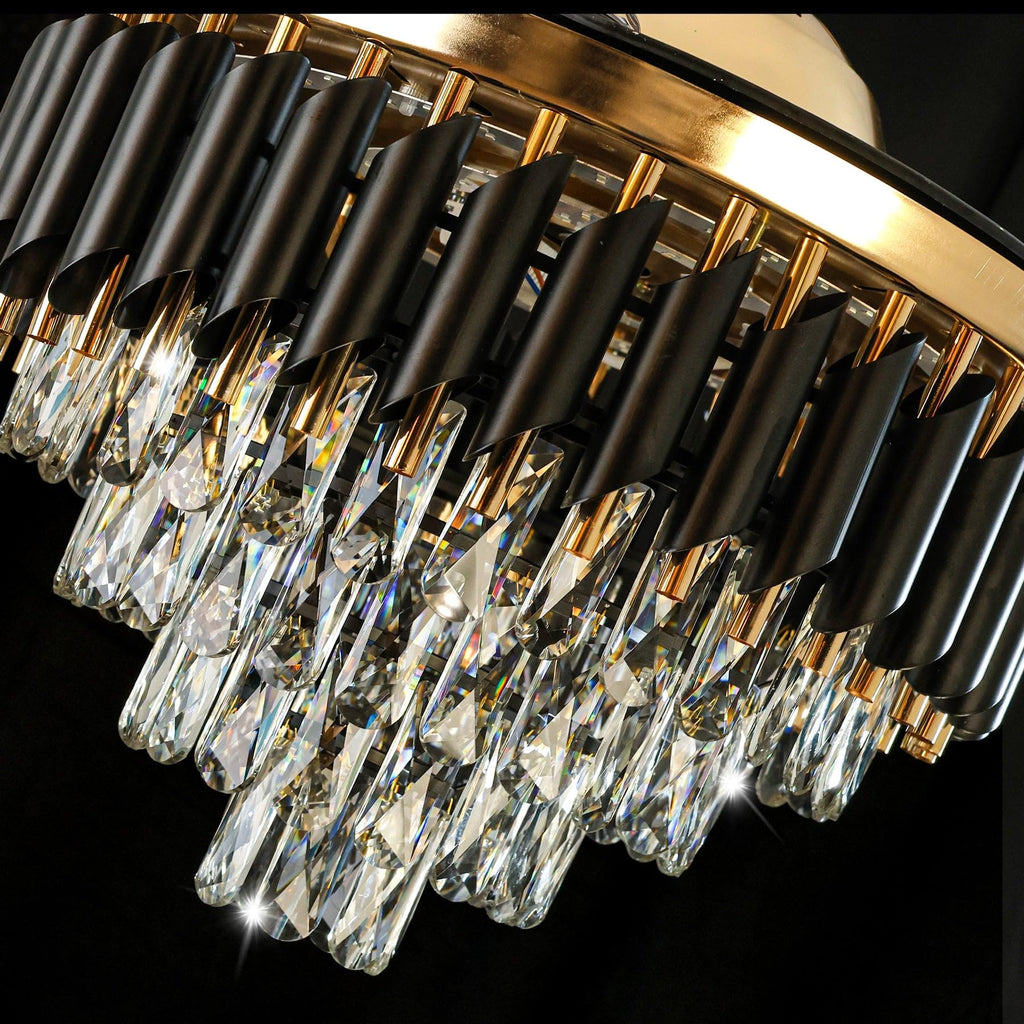 Harold Electricals Metal 42 Inchs Black Mamba Ceiling Fan Chandelier with Remote Control Retractable Blades - Trio Light Color(Inbuilt Led)