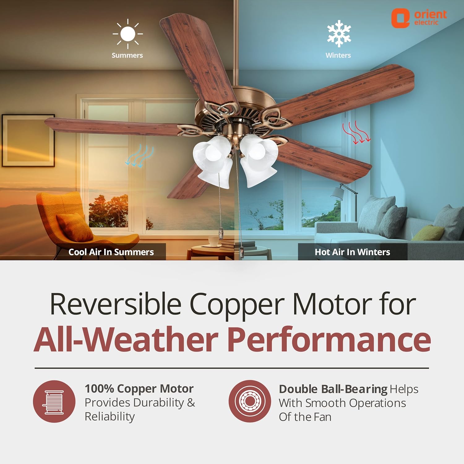 Orient Electric Subaris 1300mm Underlight Ceiling Fan with Remote | 100% Copper Motor | High Air Speed and Delivery | Antique Copper