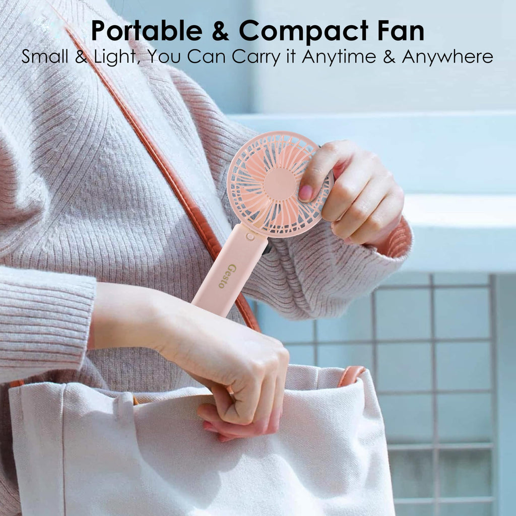 Gesto Portable Fan Rechargeable with LED Light – Foldable Mini Fan, Small Fan,USB Charging Hand Fan with 1200mAh Battery & 3 Speed Modes | Travel, Makeup, Kitchen,Women’s Personal Pankhaa - Green