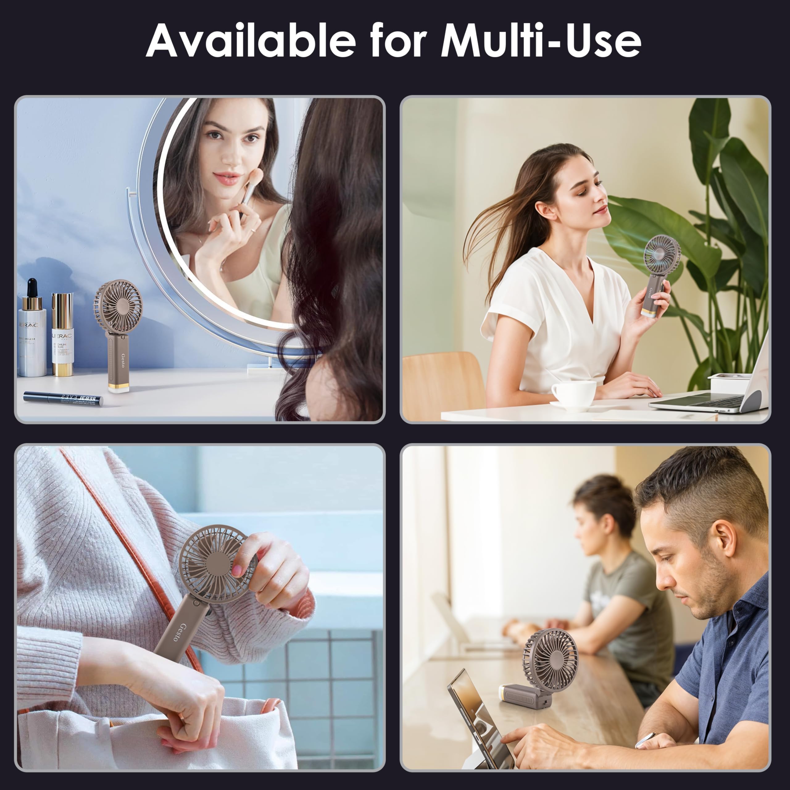 Gesto Portable Fan Rechargeable with LED Light – Foldable Mini Fan, Small Fan,USB Charging Hand Fan with 1200mAh Battery & 3 Speed Modes | Travel, Makeup, Kitchen,Women’s Personal Pankhaa - Green