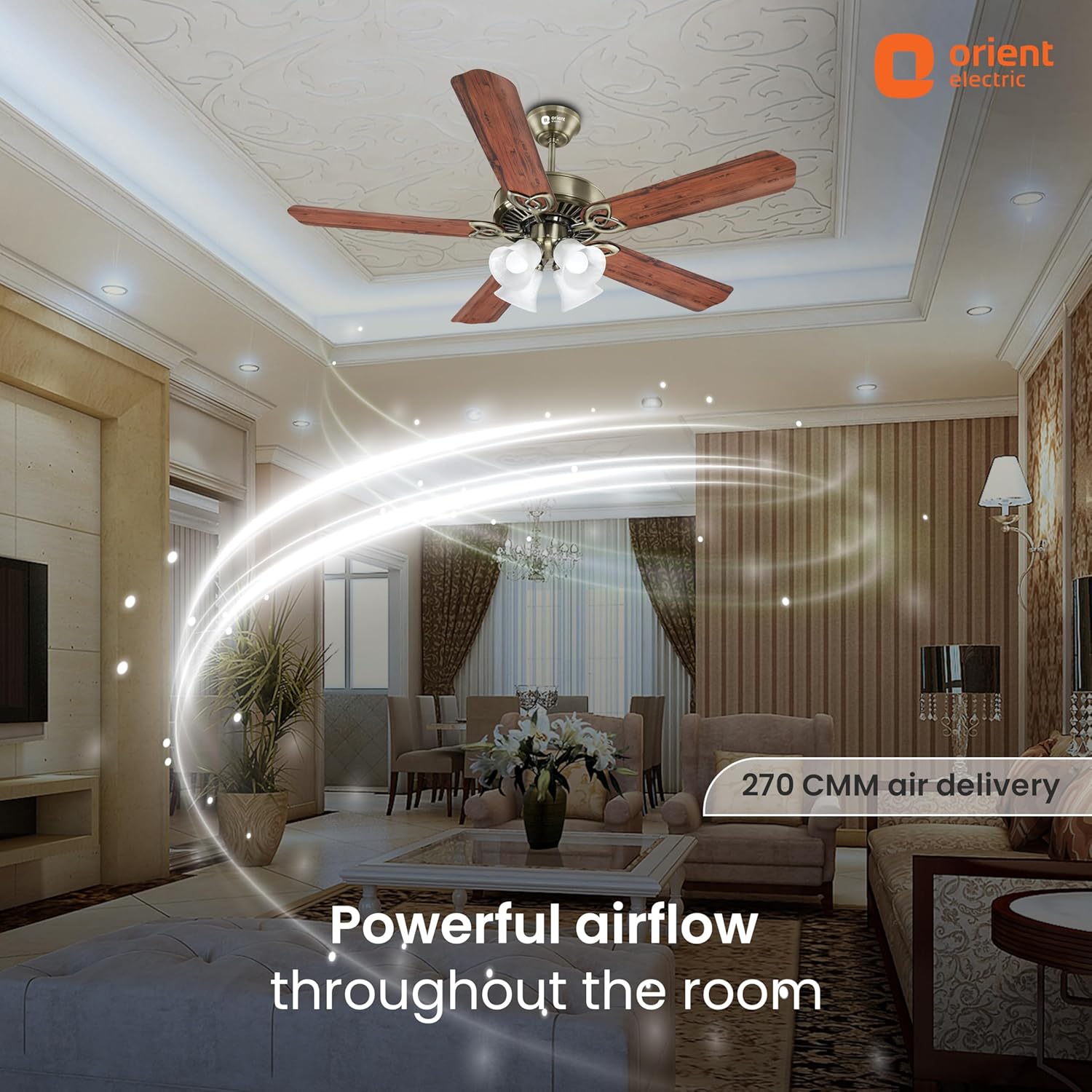 Orient Electric Subaris 1300mm Underlight Ceiling Fan with Remote | 100% Copper Motor | High Air Speed and Delivery | Antique Copper