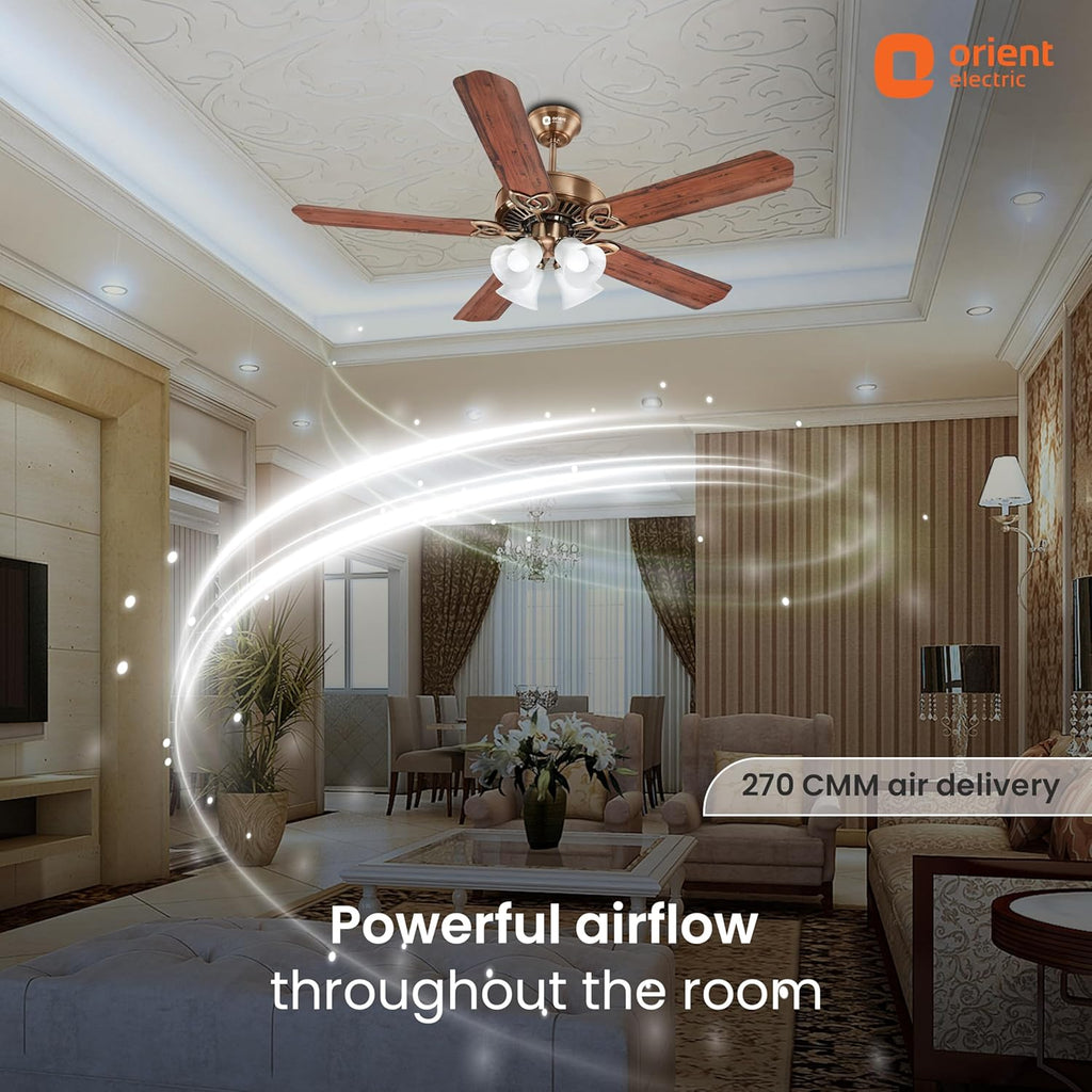 Orient Electric Subaris 1300mm Underlight Ceiling Fan with Remote | 100% Copper Motor | High Air Speed and Delivery | Antique Copper